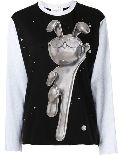 Natasha Zinko Bunny-print Long-sleeve Shirt - Black