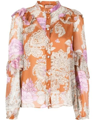 Twin Set Gerüschte Bluse mit Blumen-Print - Pink