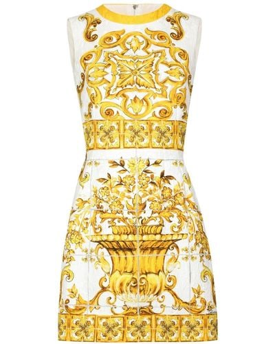 Dolce & Gabbana Majolica Sleeveless Silk Minidress - Yellow