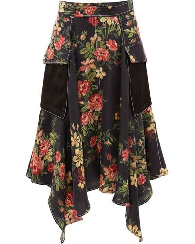 JW Anderson Asymmetric Floral-print Cargo Skirt - Black