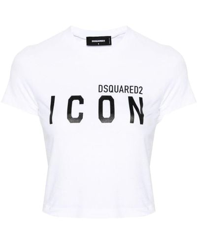 DSquared² T-shirt crop à logo imprimé - Blanc