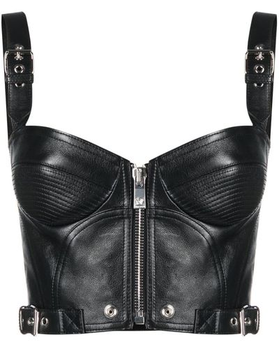 Versace Leather Crop Top - Black