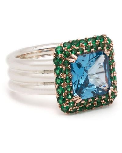 Hatton Labs Square Crystal-embellished Ring - Blue