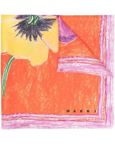 Marni Seidenschal mit Blumen-Print - Orange