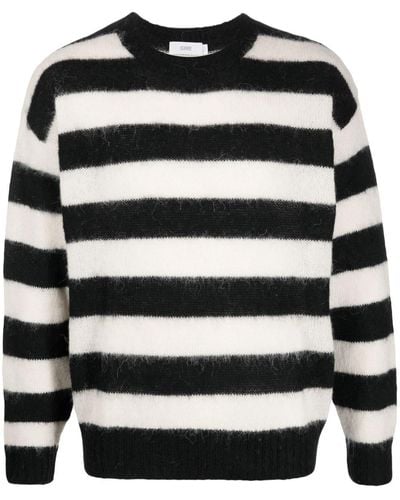 Closed Striped Crew Neck Sweater - Black