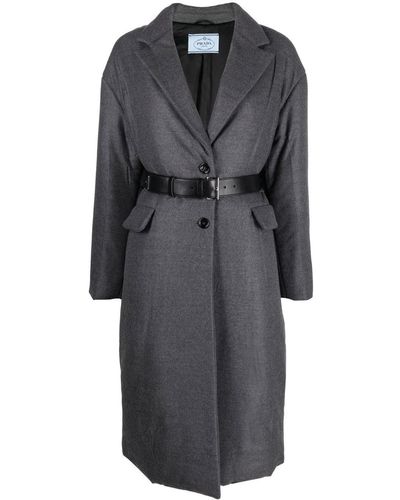 Prada Belted Wool-cashmere Coat - Gray