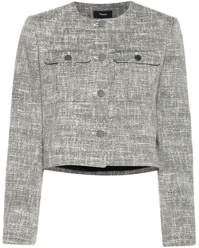 Theory Military Cropped Tweed Jacket - Grey