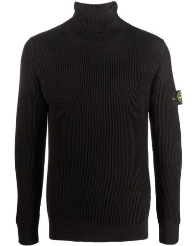 Stone Island Compass-patch Roll-neck Sweater - Black