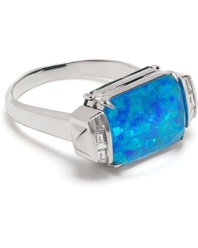Stephen Webster 18kt White Gold Deco Wide Twister Turquoise Diamond Ring - Blue