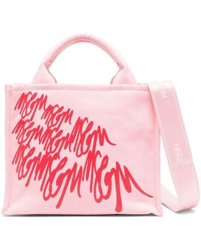 MSGM Bolso shopper con logo estampado - Rosa