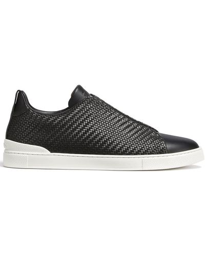 Zegna Pelletessutatm Leather Triple Stitchtm Sneakers - Black