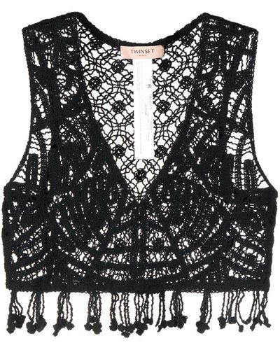 Twin Set Crochet-knit Cropped Top - Black