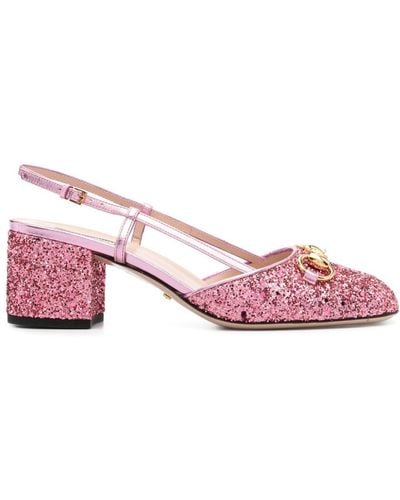 Gucci 65mm Horsebit-detailed Glitter Court Shoes - Pink