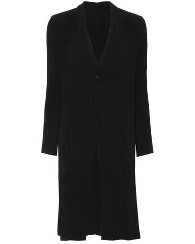 Issey Miyake V-neck Pleated Coat - Black