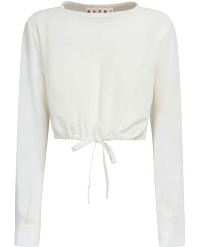 Marni Logo-patch Silk Cropped Sweatshirt - White