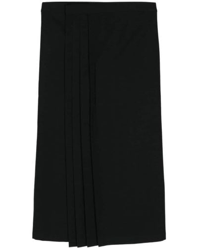 Yohji Yamamoto Pleated Wool Midi Skirt - Black
