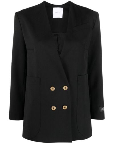 Patou Collarless Double-breasted Blazer - Black