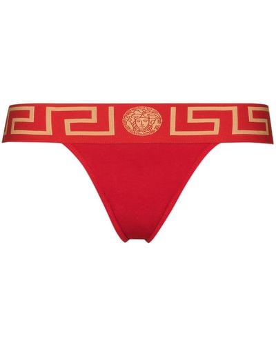 Versace Greca Border Cotton Thong - Women's - Cotton/spandex/elastane - Red