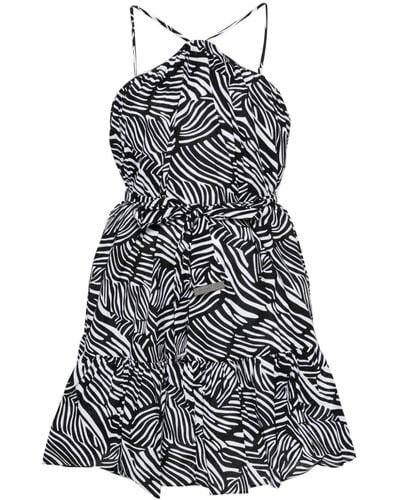 MICHAEL Michael Kors Zebra-print Belted Mini Dress - Black