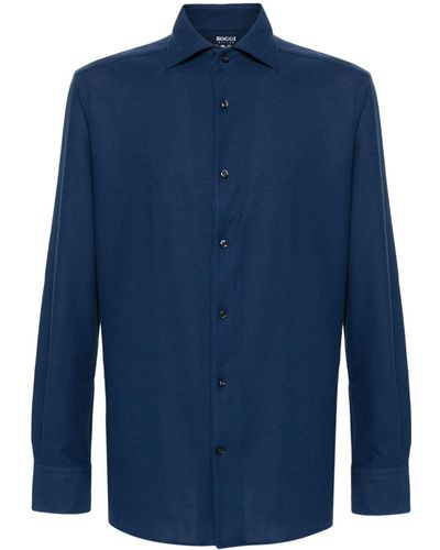 BOGGI Long Sleeve Piqué Shirt - Blue