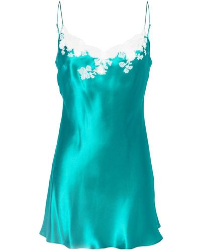 Carine Gilson Lace-detail Silk Slip Dress - Blue