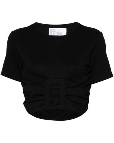 GIUSEPPE DI MORABITO Decorative-buckle Cropped T-shirt - Black