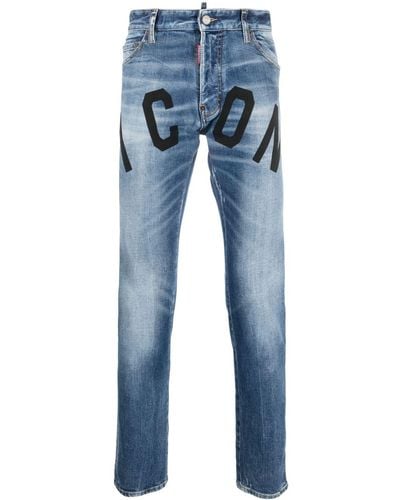 DSquared² Icon-print Slim-cut Jeans - Blue