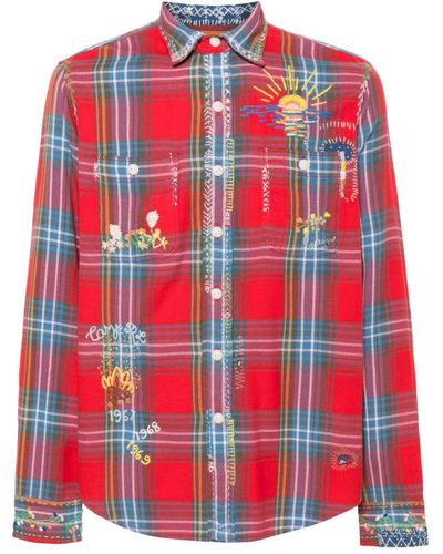 Polo Ralph Lauren Floral-embroidery plaid shirt - Rot