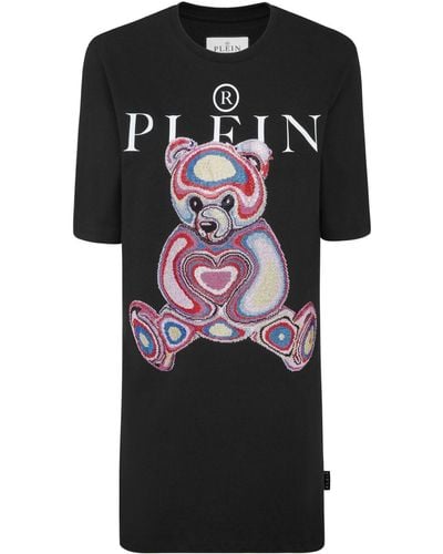 Philipp Plein Teddy Bear-embroidered Cotton Minidress - Black