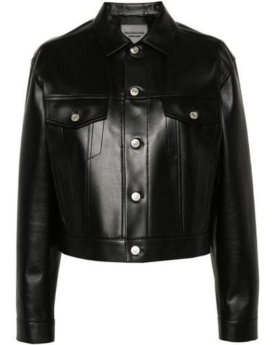 Balenciaga Single-Breasted Leather Jacket - Black