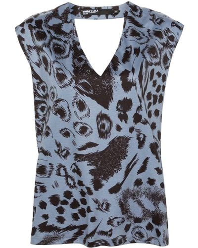 Bimba Y Lola V-Ausschnitt-Bluse mit Animal-Print - Blau