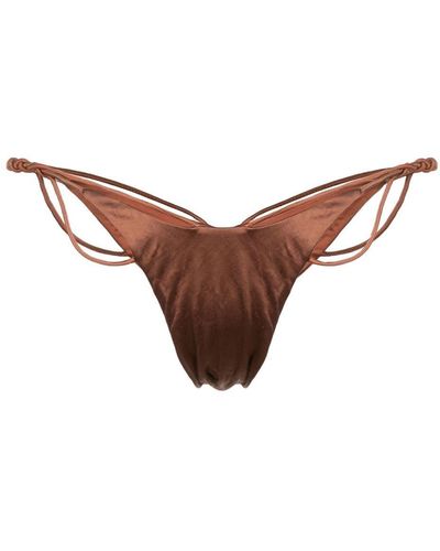 Isa Boulder Knot-detail Satin Bikini Bottoms - Brown