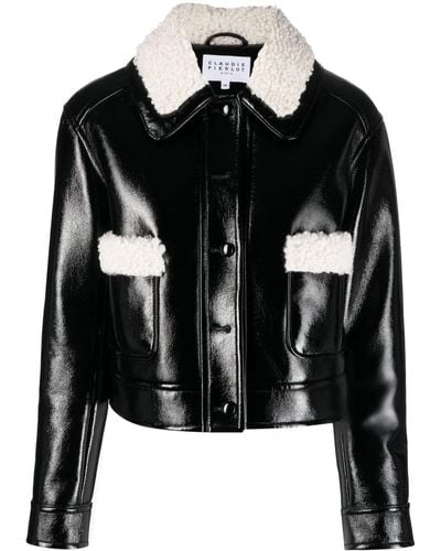 Claudie Pierlot Faux-shearling Trim Faux-leather Jacket - Black