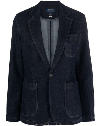 Polo Ralph Lauren Denim Blazer Met Enkele Rij Knopen - Blauw