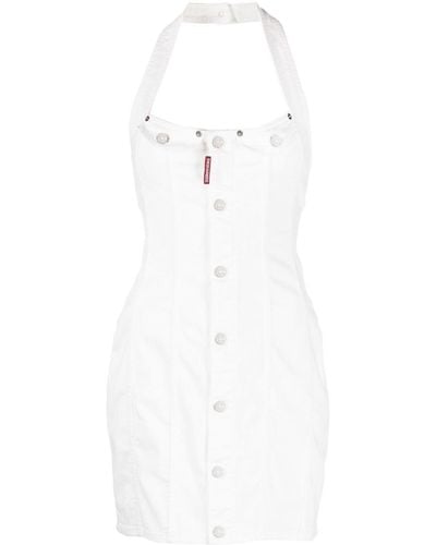 DSquared² Halterneck Denim Dress - White