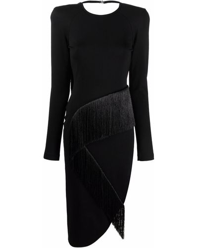 The Attico Black Fringed Midi Dress