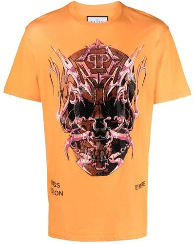 Philipp Plein T-shirt SS Chrome en coton à logo imprimé - Orange
