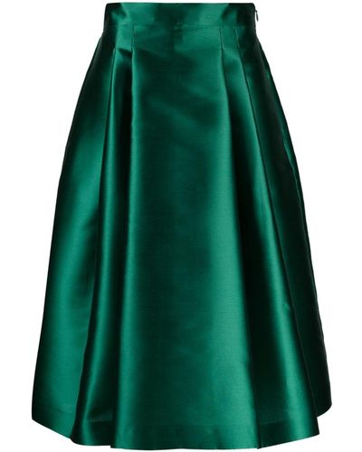 Alberta Ferretti Pleated Silk-satin Midi Skirt - Green