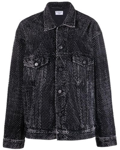 Balenciaga Veste oversize en jean à ornements en cristal - Noir