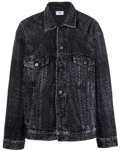 Balenciaga Jeansjacke mit Kristallverzierung - Schwarz