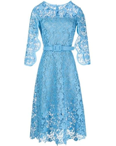 Oscar de la Renta Floral-lace Belted Midi Dress - Blue