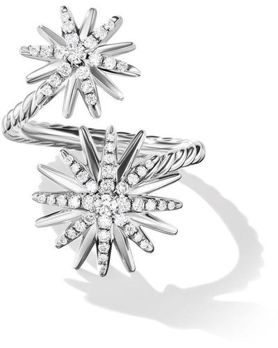 David Yurman Anello Starburst Bypass in argento sterling con diamanti - Bianco