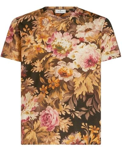 Etro Floral-print Cotton T-shirt - Brown