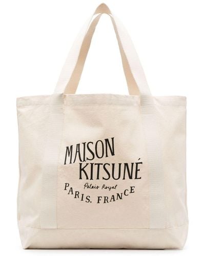 Maison Kitsuné Logo-print Canvas Tote Bag - Natural