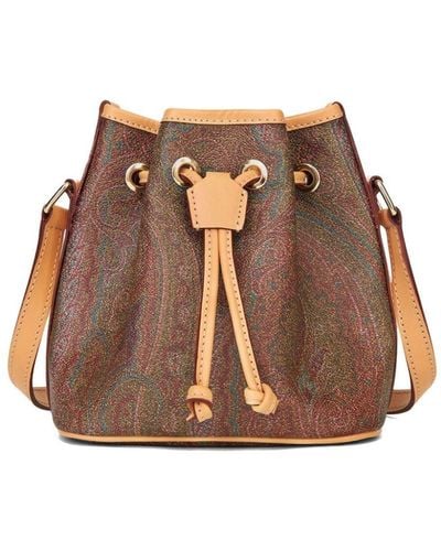 Etro Small Paisley Coated-finish Bucket Bag - Brown