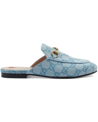 Gucci Princetown Canvas Slippers - Blauw