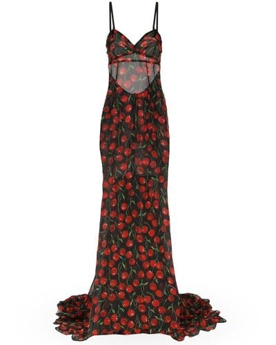 Dolce & Gabbana Cherry-print Maxi Dress - Brown