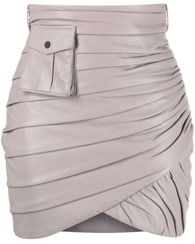 The Mannei Ruched-wrap Leather Mini Skirt - Gray