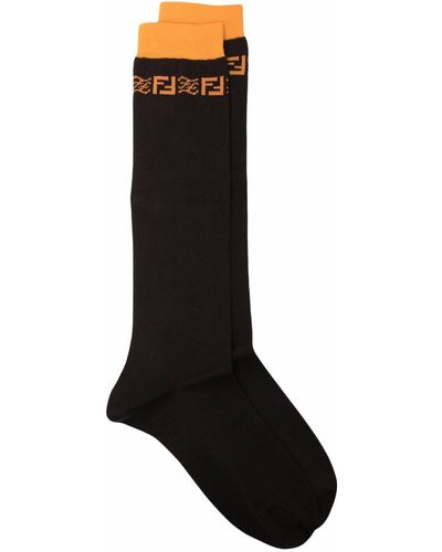 Fendi Intarsia-knit Logo Socks - Brown