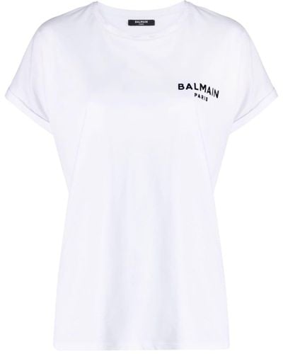 Balmain T-shirt en coton biologique à logo floqué - Blanc